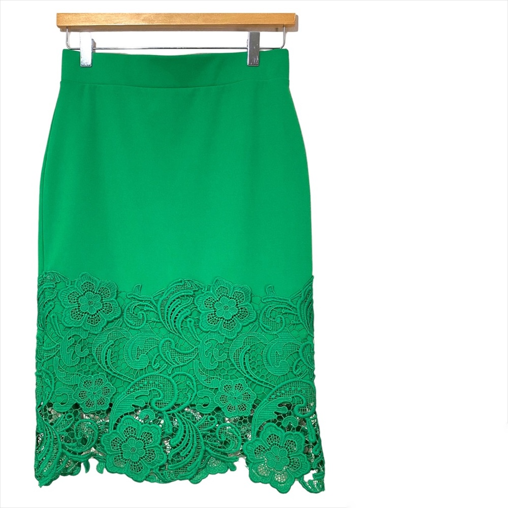 Olivia Blu green crochet lace pencil skirt Small straight emerald